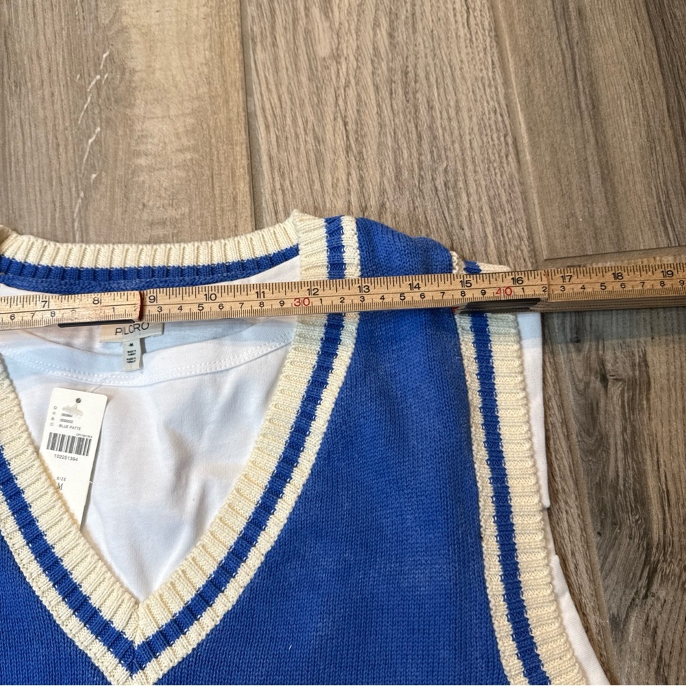 Pilcro Anthropologie Sporty Sleeveless Twofer Sweater Vest Blue Medium NWT - Picture 6 of 13